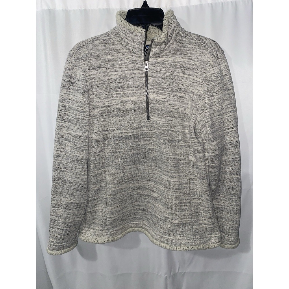 Kuhl Alaska Pullover Women's Large 1/4 Zip Knit Sherpa Fleece Grey White Birch